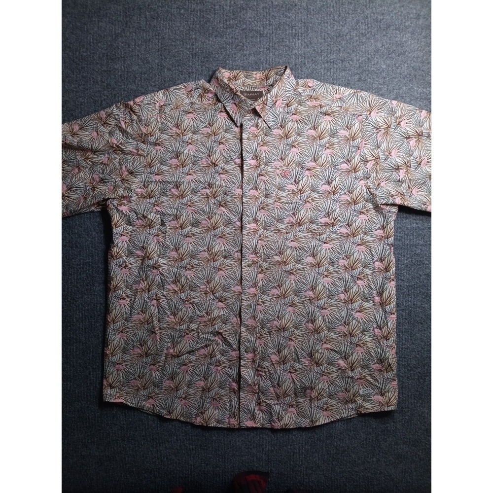 Ariat Men's XL Pink Floral Button Up Western Shirt Short Sleeve Performance
